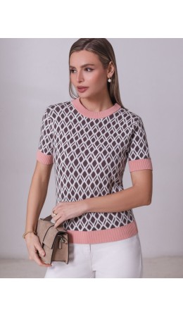 Джемпер женский кофейный-белый