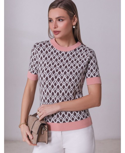 Джемпер женский кофейный-белый