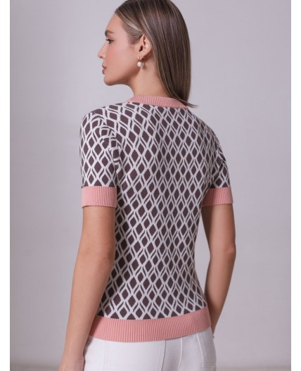 Джемпер женский кофейный-белый