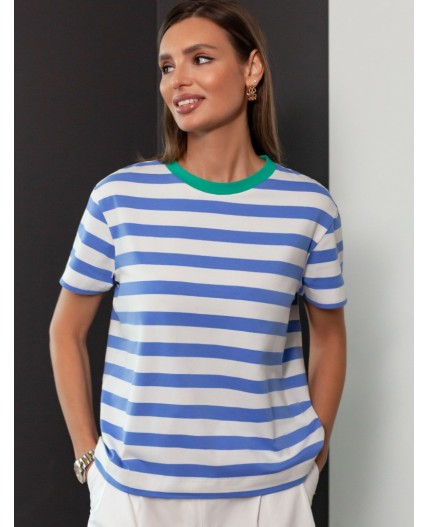 Футболка женская белый-васильковый