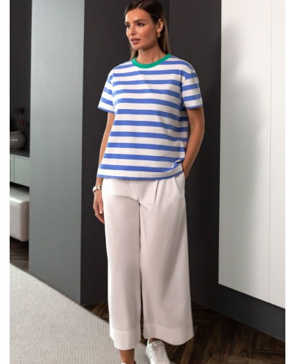 Футболка женская белый-васильковый