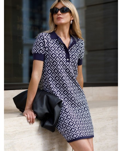 Платье вязаное женское синий-белый