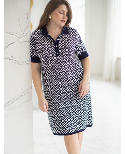 Платье вязаное женское синий-белый