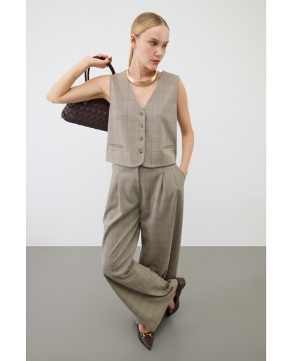 ЕВТ 4160/кремовый,клетка глен брюки