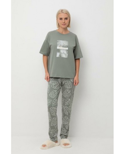 Е 20142/зеленый чай,тропические листья пижама