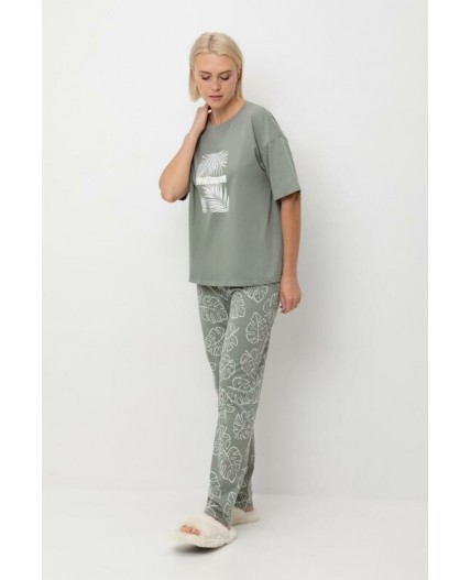 Е 20142/зеленый чай,тропические листья пижама