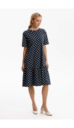 ЕВТ 5066/чернильный,мини цветы платье