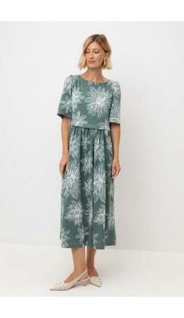 ЕВТ 5090/зеленый,крупные астры платье