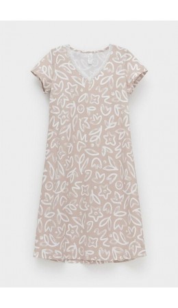 Е 10015/24/бежевый,абстрактные цветы сорочка