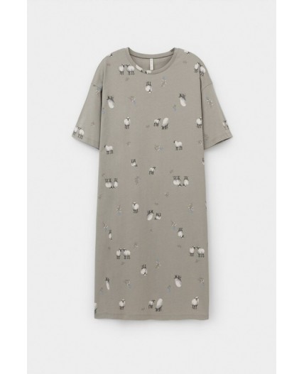 Е 10059/пыльно-оливковый,овечки на лугу сорочка ночная