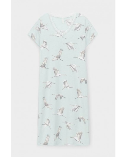 Е 10054/туманный голубой,журавли сорочка ночная