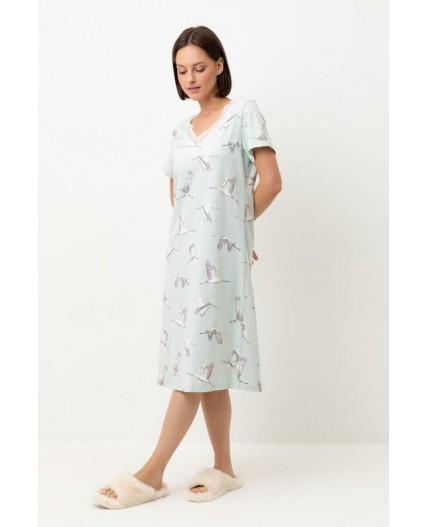 Е 10054/туманный голубой,журавли сорочка ночная