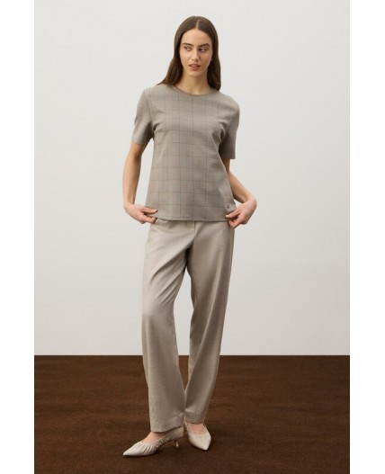 ЕВТ 3335/кремовый,клетка глен фуфайка (футболка)