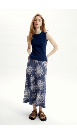 ЕВТ 7029/синий,крупные астры юбка