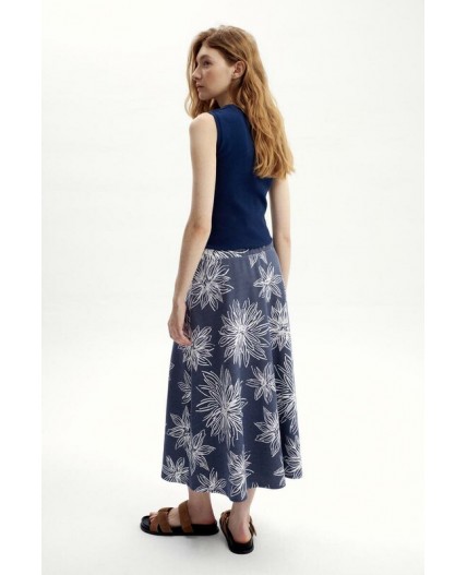 ЕВТ 7029/синий,крупные астры юбка