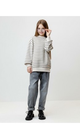 КР 302873/молочный,тем.серый,полоска к623 джемпер (свитшот)