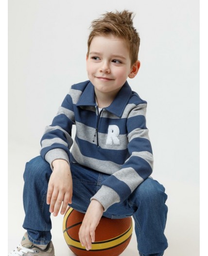 КР 302795/серый меланж,синий,полоска к616 джемпер (свитшот)