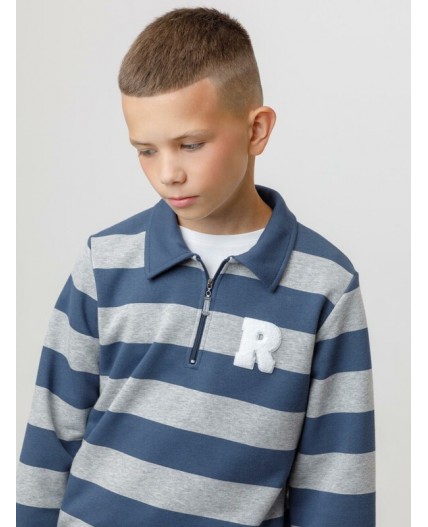 КР 302795/серый меланж,синий,полоска к618 джемпер (свитшот)