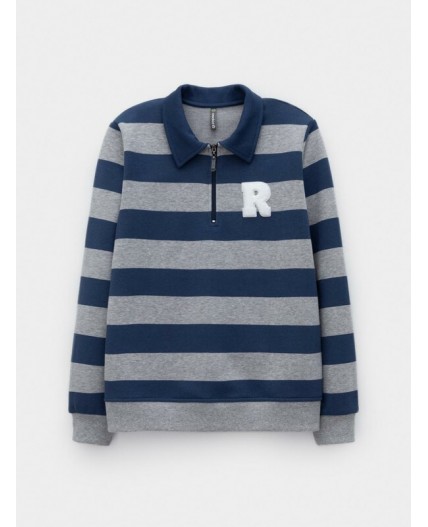 КР 302795/серый меланж,синий,полоска к618 джемпер (свитшот)