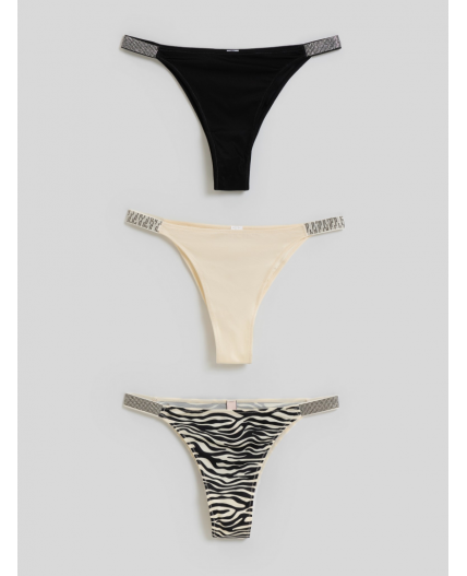 Трусы стринги-бразилиано жен.в наборе из 3шт. Kristallika бежевый с черным