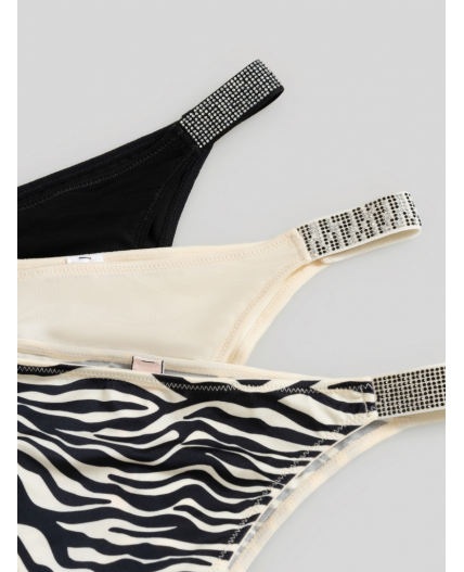 Трусы стринги-бразилиано жен.в наборе из 3шт. Kristallika бежевый с черным