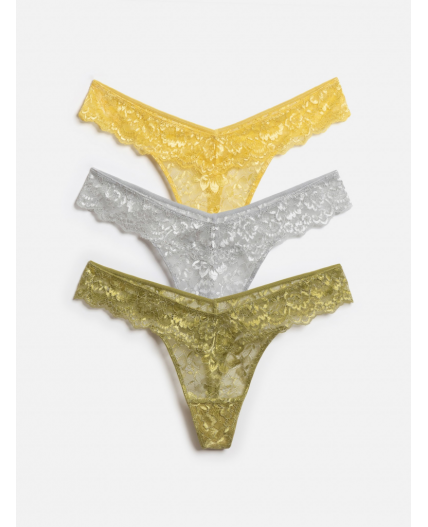 Трусы стринг женские в наборе из 3 шт. Metalita зеленый со св.серым