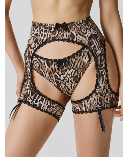Трусы в наборе с поясом для чулок Basio темно-коричневый принт