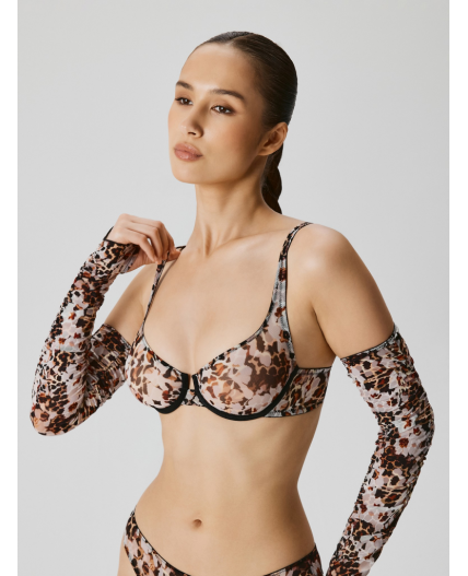 Бюстгальтер с мягкой чашкой в наборе с перчатками жен. Peggy бежевый принт