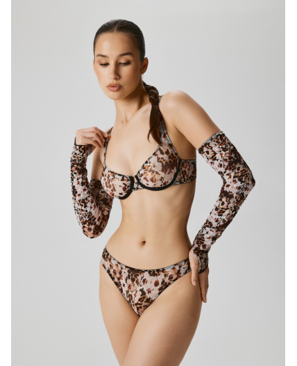 Бюстгальтер с мягкой чашкой в наборе с перчатками жен. Peggy бежевый принт