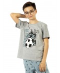 Комплект детский (футболка/брюки) Серый меланж, Тёмно-бирюзовый