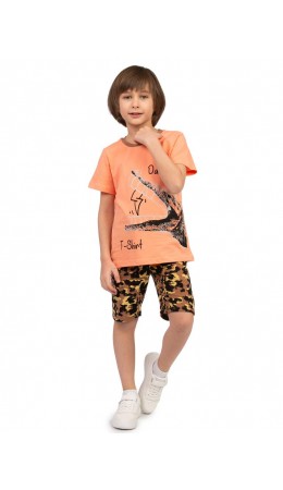 Комплект детский (футболка/шорты) Оранжевый/коричневый