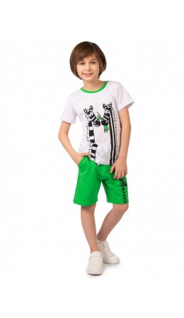 Комплект детский (футболка/шорты) Белый/ярко-зелёный
