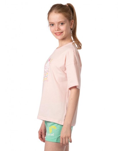 Комплект детский (футболка/шорты) Розовый/зелёный