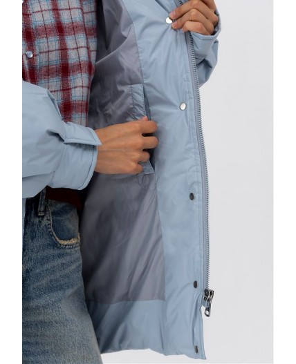 Пуховик женский серо-голубой