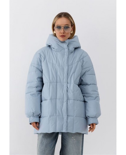 Пуховик женский серо-голубой