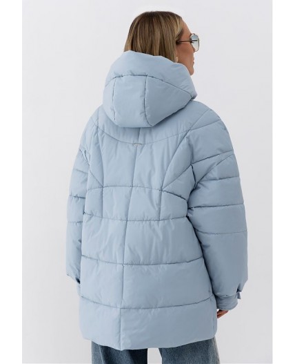 Пуховик женский серо-голубой