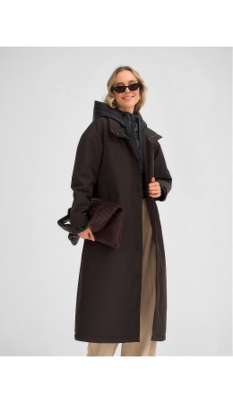 Плащ утепленный коричневый