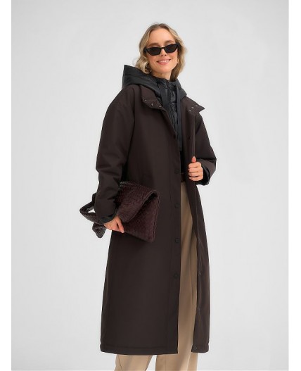 Плащ утепленный коричневый