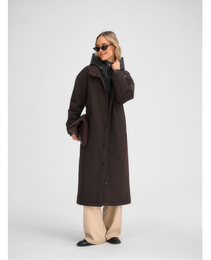 Плащ утепленный коричневый