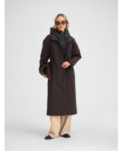Плащ утепленный коричневый